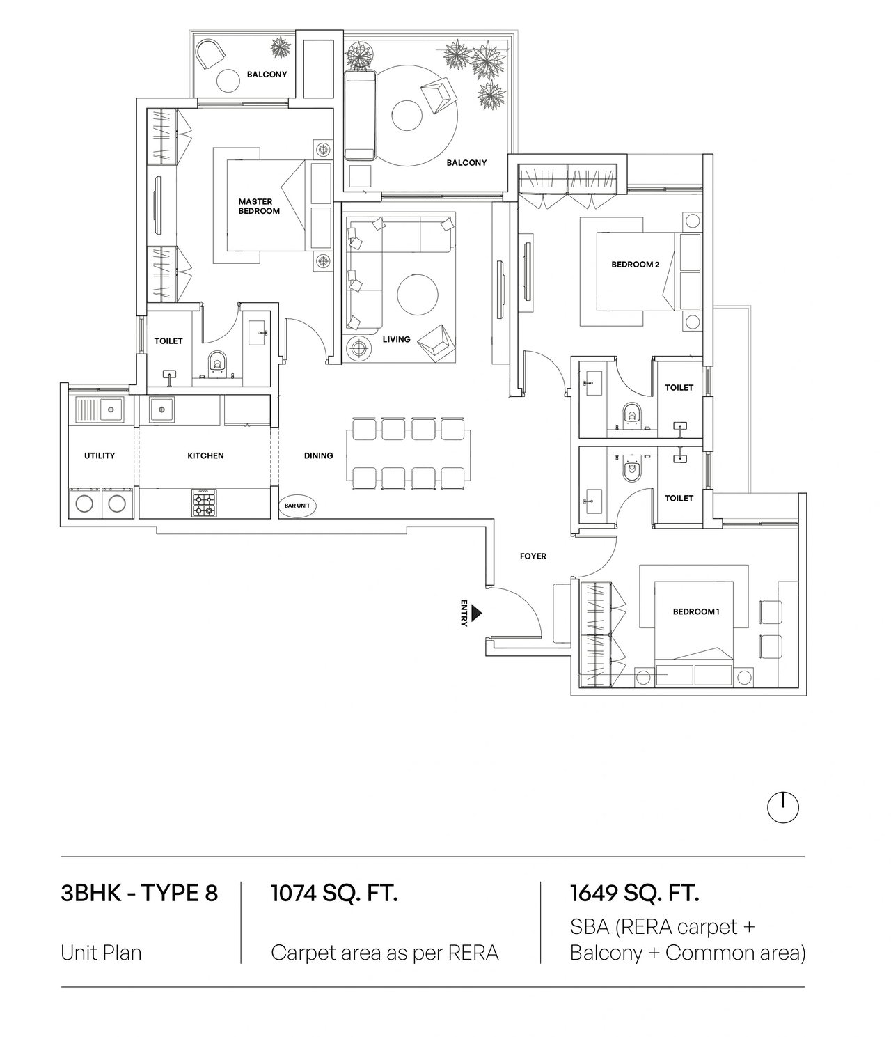Assetz Sublime Unit plan - 1074 sq.ft.