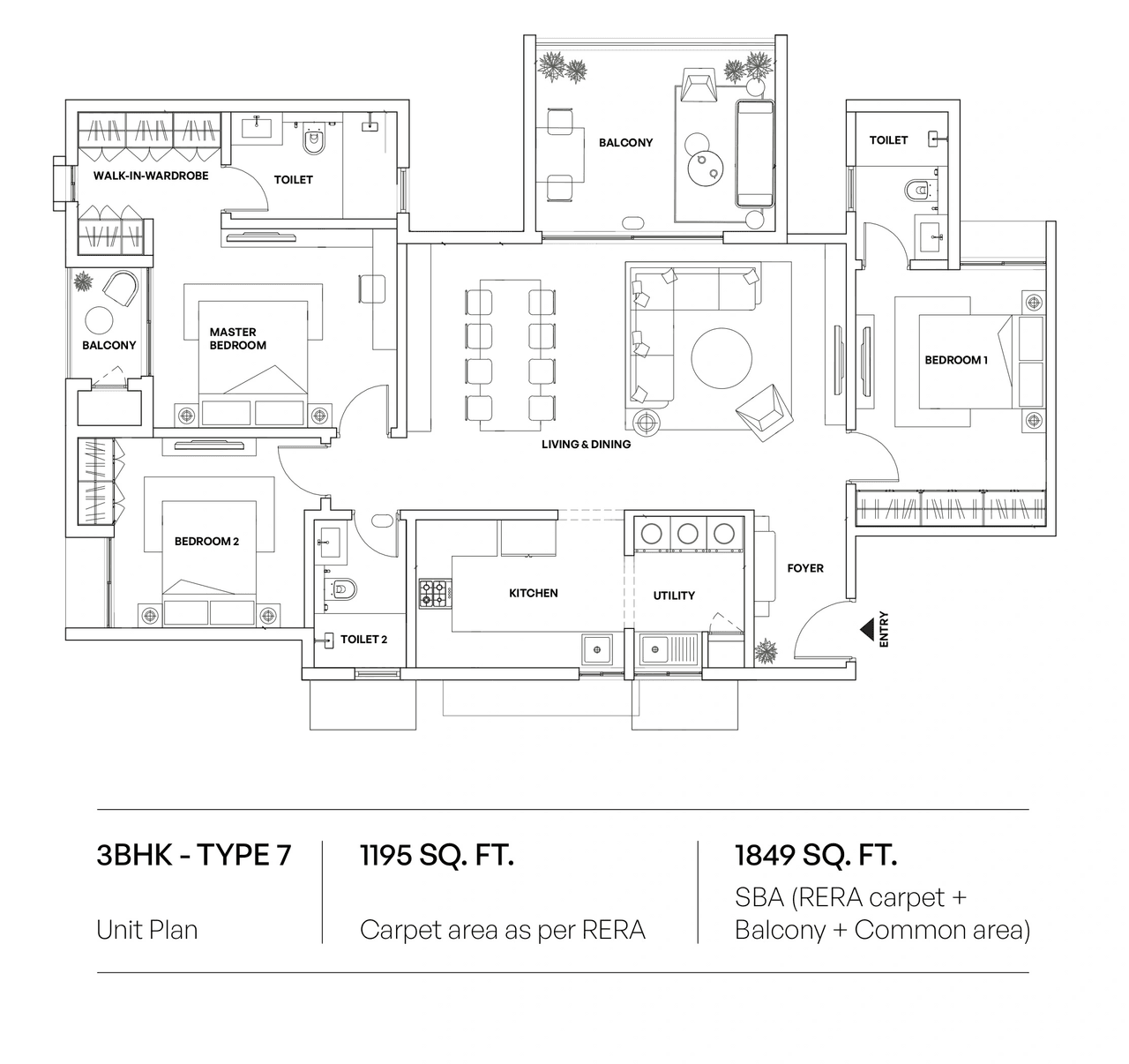 Assetz Sublime Unit plan - 1195 sq.ft.