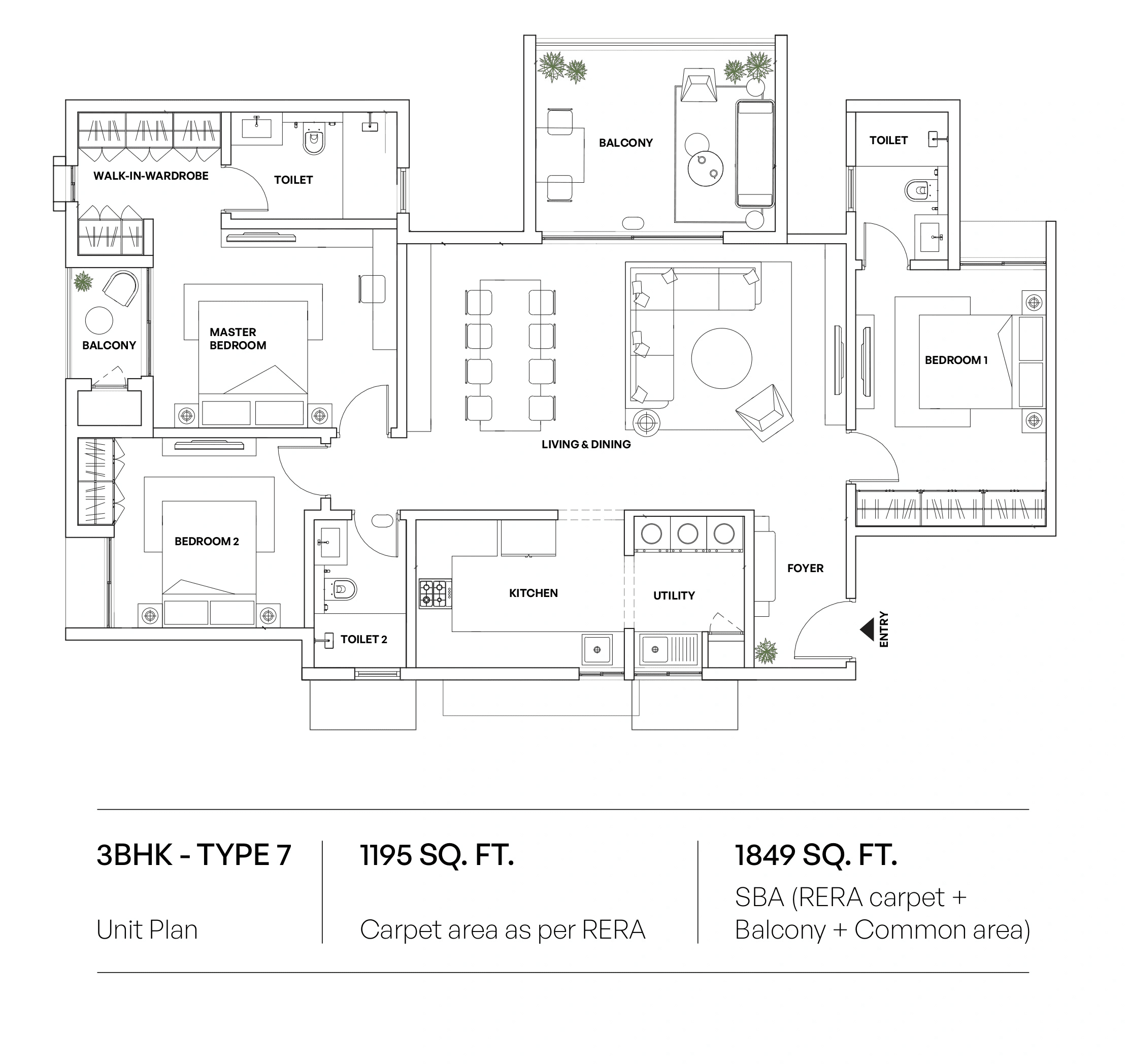Unit plan - 1195 sq.ft.