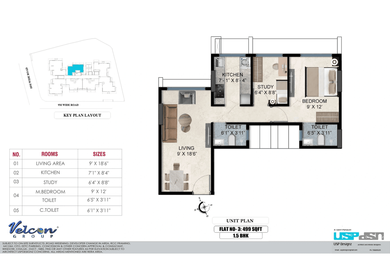 Velcon Vista Unit plan - 499 sq.ft.
