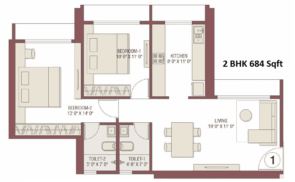 Unit plan - 684 sq.ft.