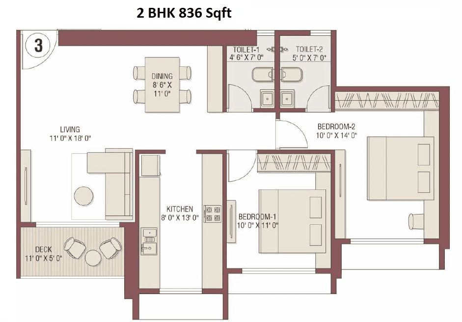 Unit plan - 836 sq.ft.