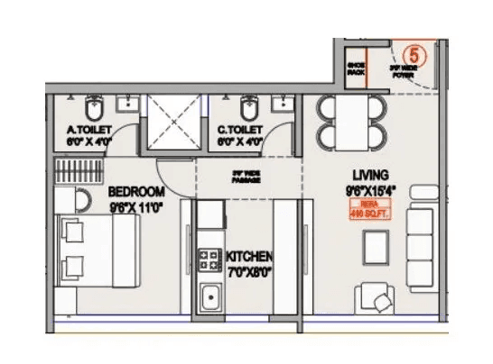 DTG Avante Unit plan - 410 sq.ft.