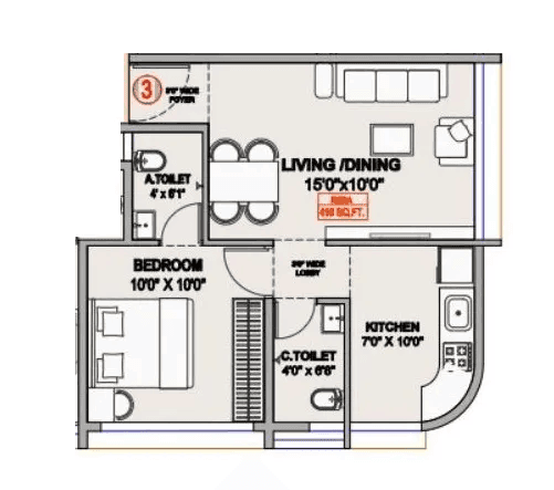 DTG Avante Unit plan - 418 sq.ft.