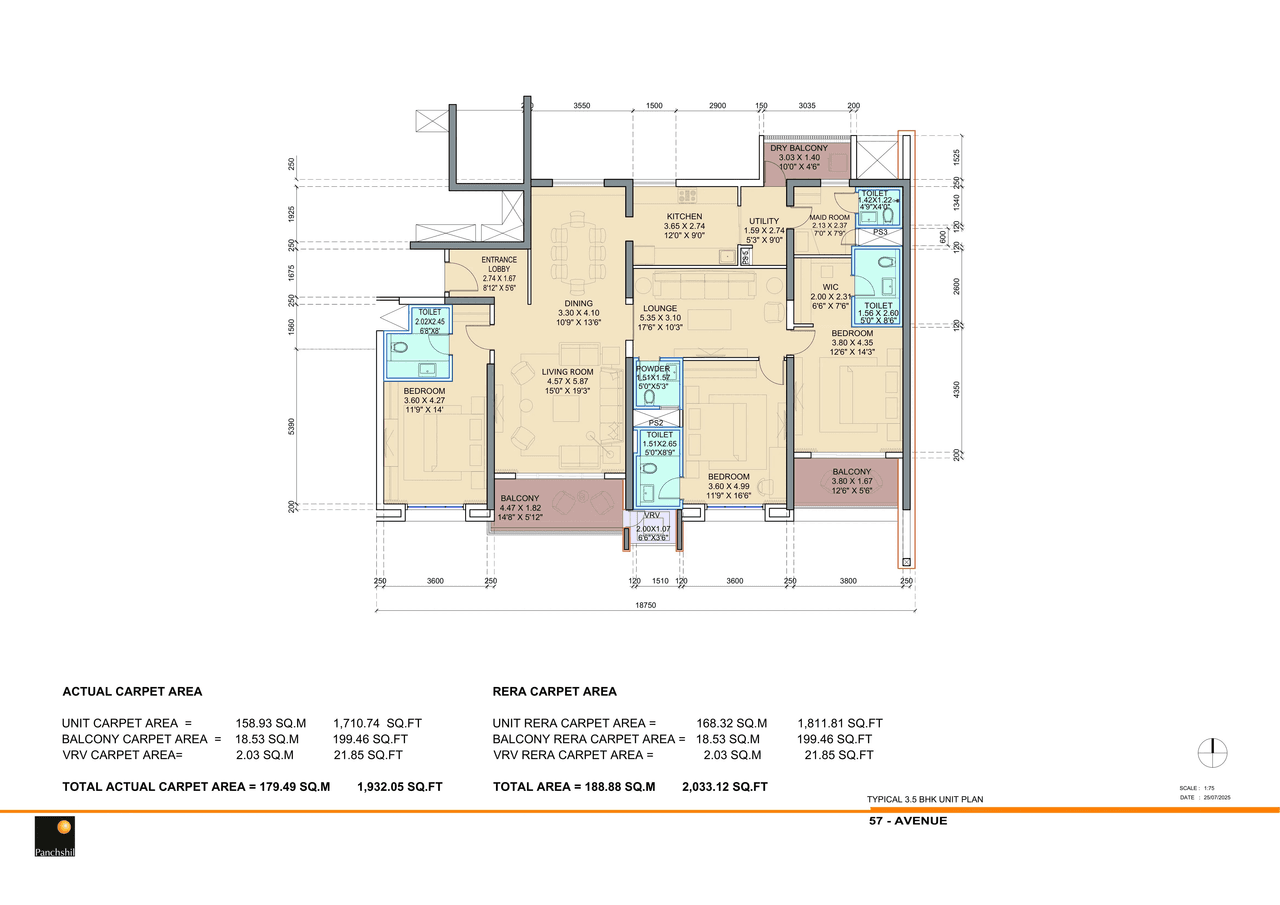 Panchshil 57 Avenue Unit plan - 2033 sq.ft.