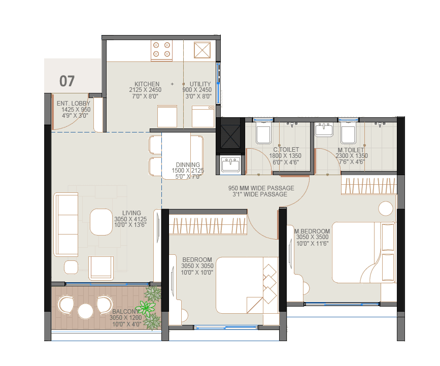 Unit plan - 638 sq.ft.