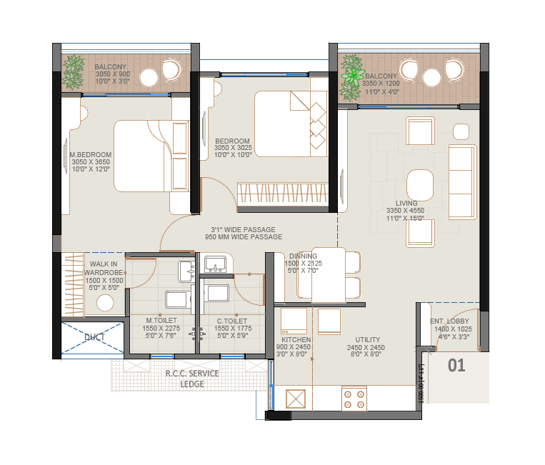 Goyal My Home Sanctuary Unit plan - 760 sq.ft.