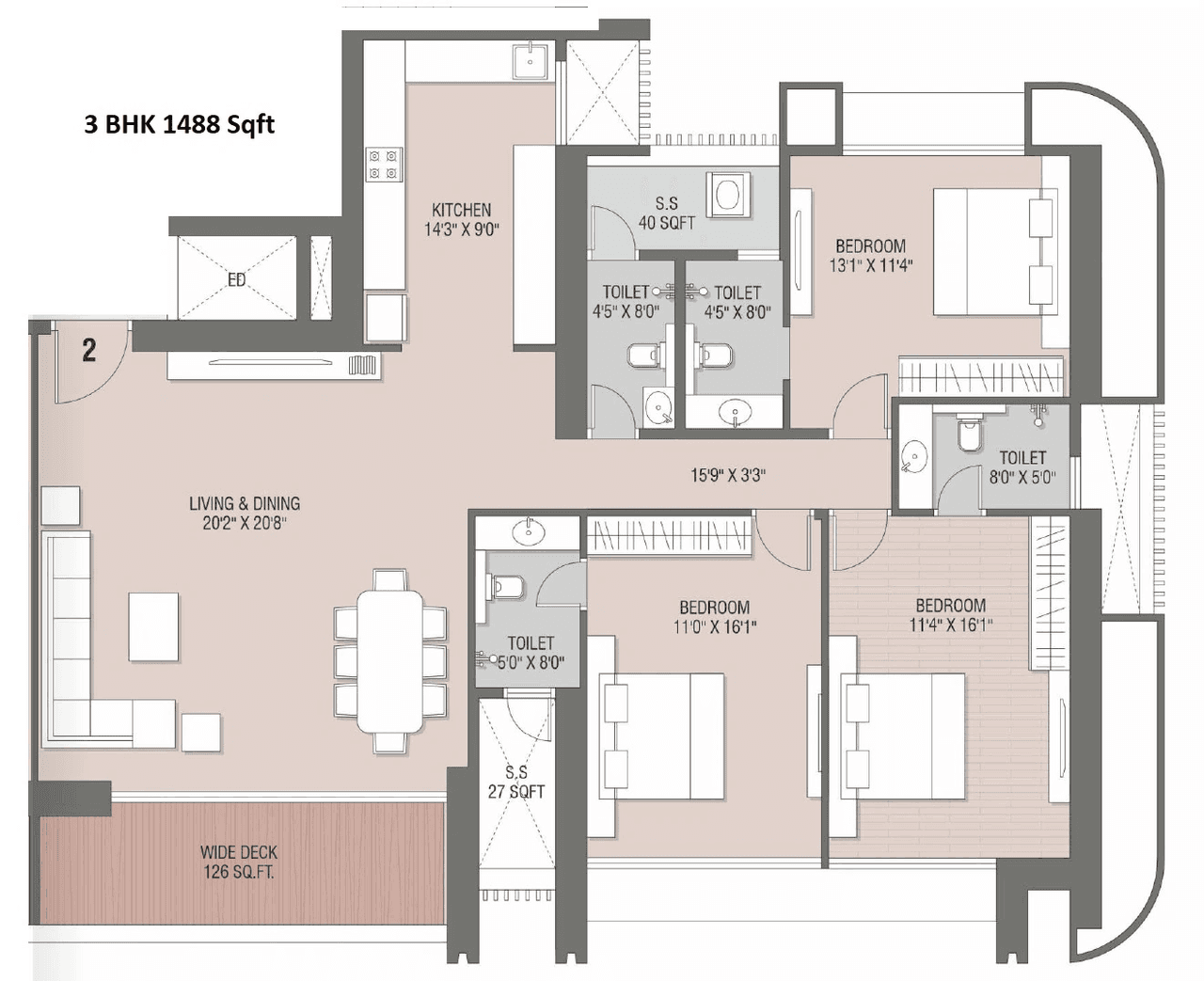 Gami Skyscape Unit plan - 1488 sq.ft.