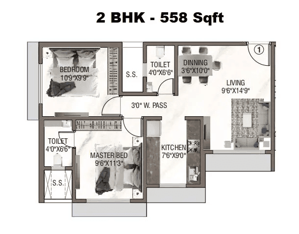 Salasar Aagman Unit plan - 558 sq.ft.
