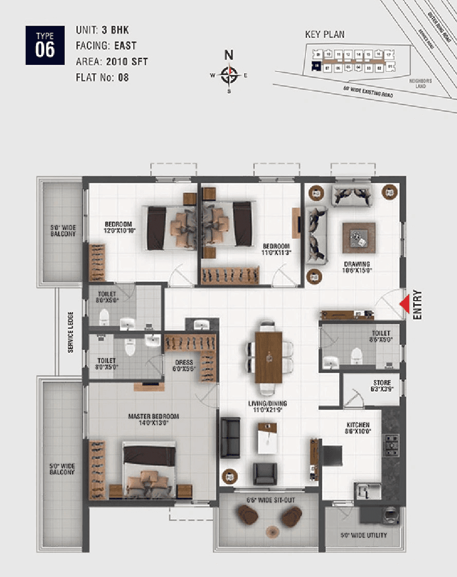 Origin Amogha Unit plan - 1427 sq.ft.
