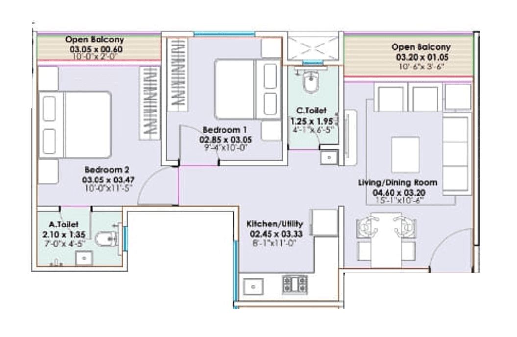 Santiago Skyarc Unit plan - 623 sq.ft.