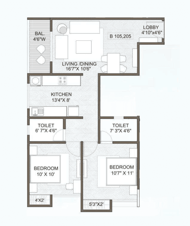 Maruti Raviumang Unit plan - 693 sq.ft.