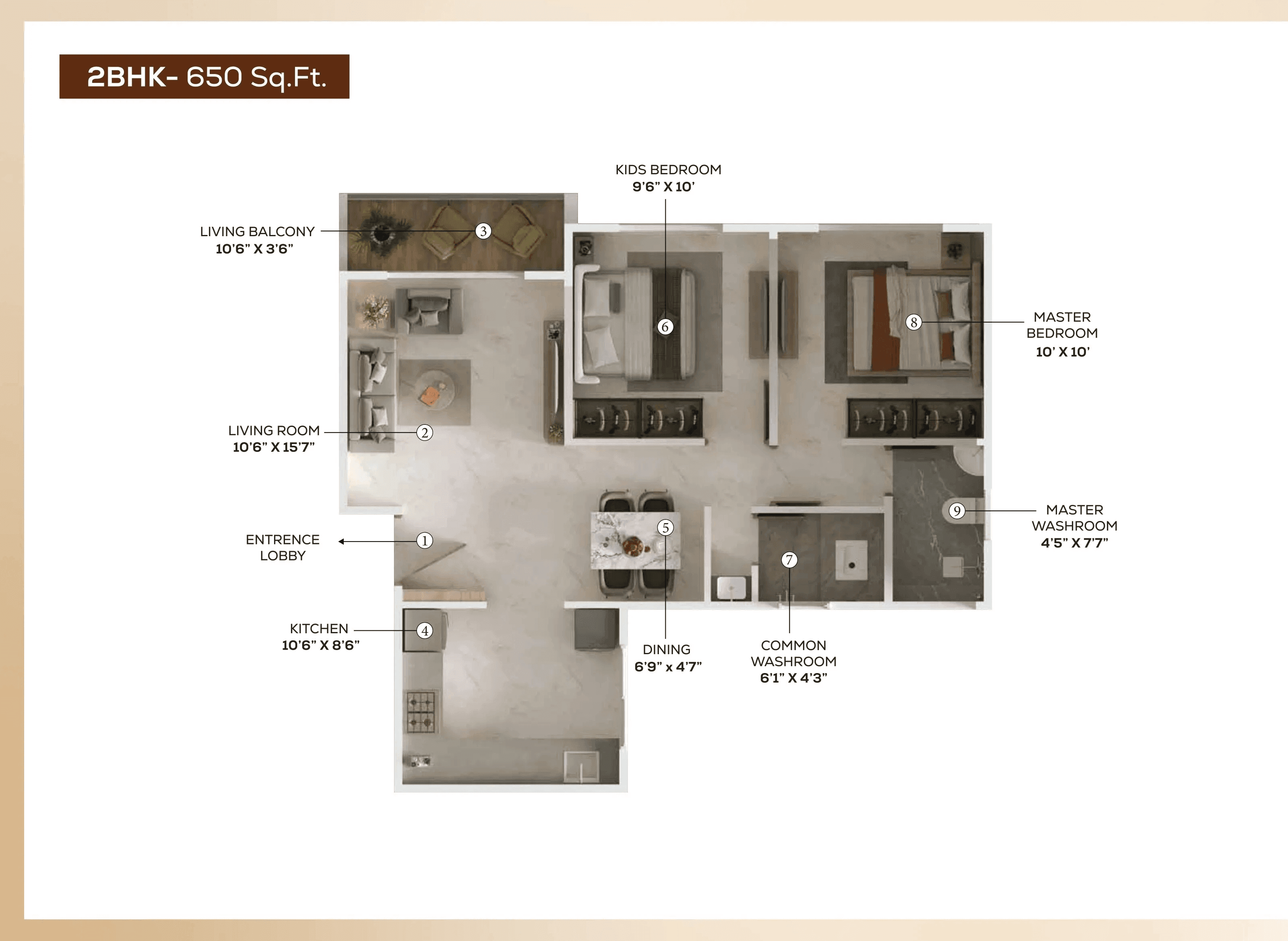 Shankeshwar Vithuchandra Skye Unit plan - 650 sq.ft.
