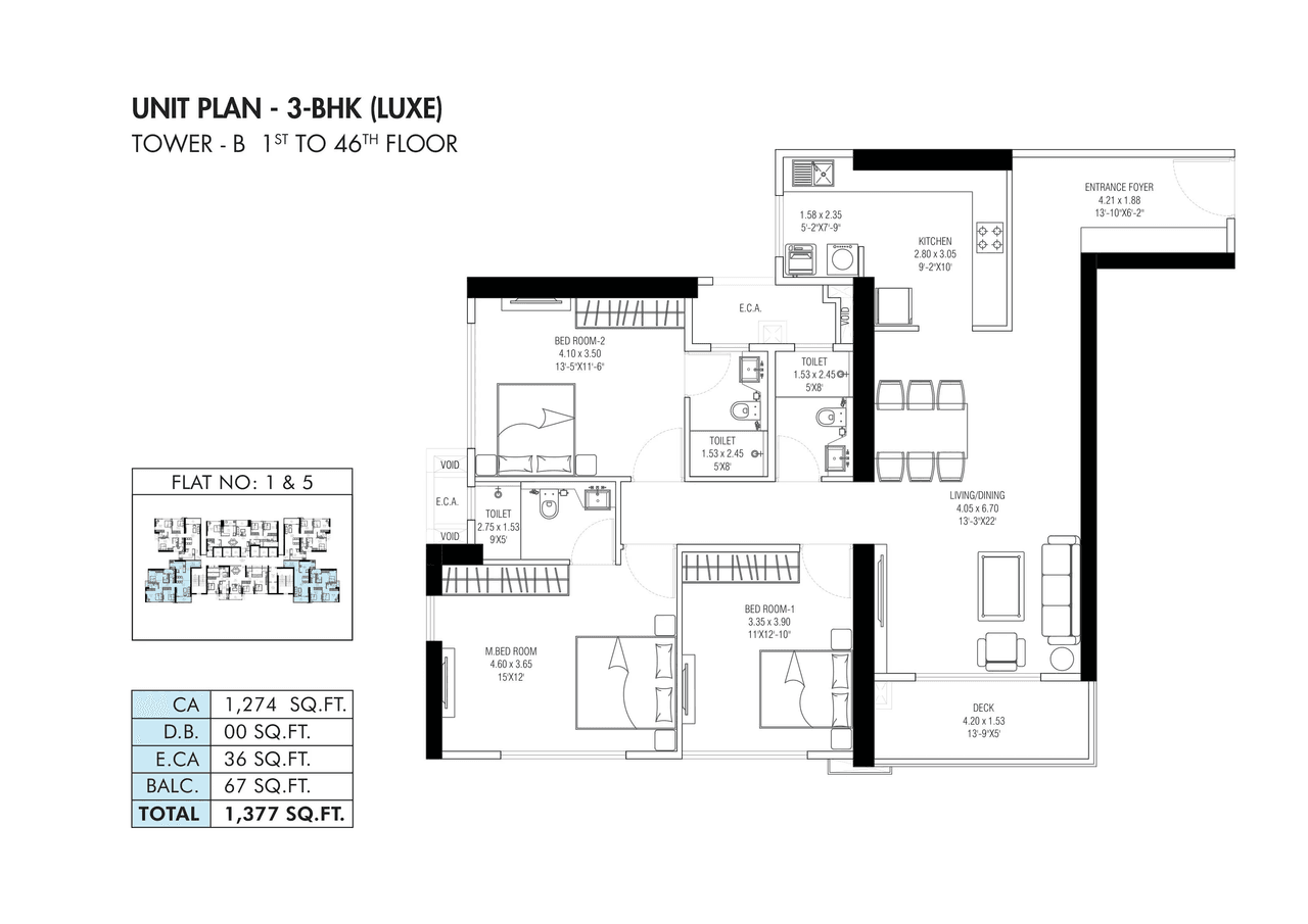 Shapoorji NP 1.2 Unit plan - 1377 sq.ft.