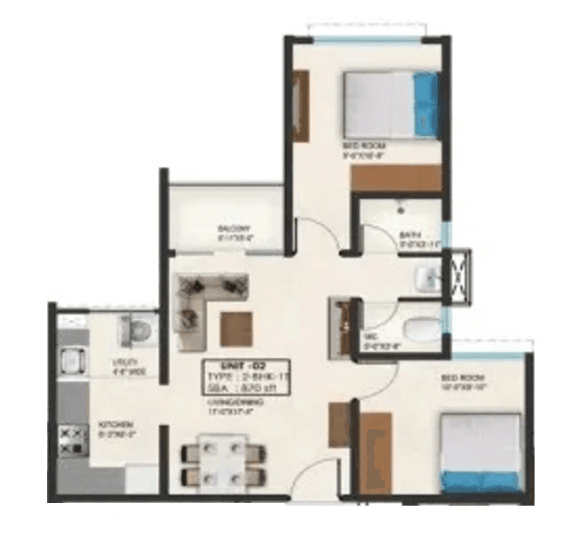 SNN Raj High Gardens Unit plan - 530 sq.ft.