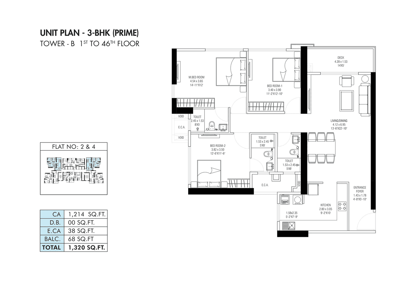 Shapoorji Kandivali East Unit plan - 1320 sq.ft.