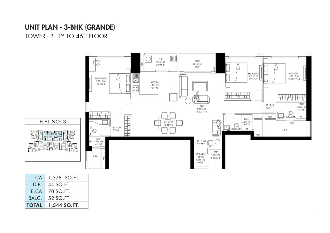 Shapoorji Kandivali East Unit plan - 1544 sq.ft.