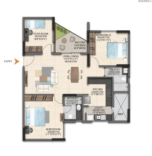 Artismo Millionaire Tower Unit plan - 826 sq.ft.