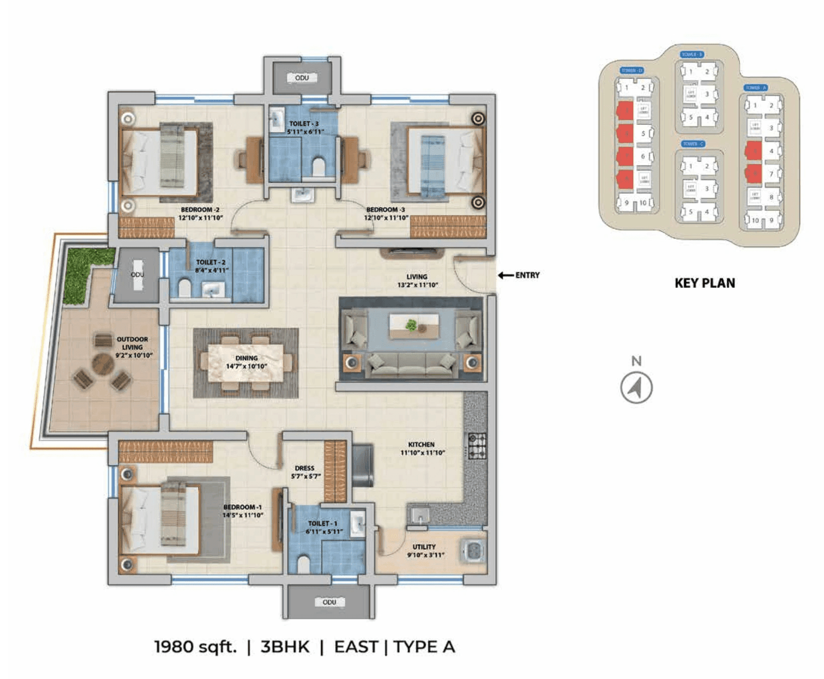 ASBL Spectra Unit plan - 1242 sq.ft.