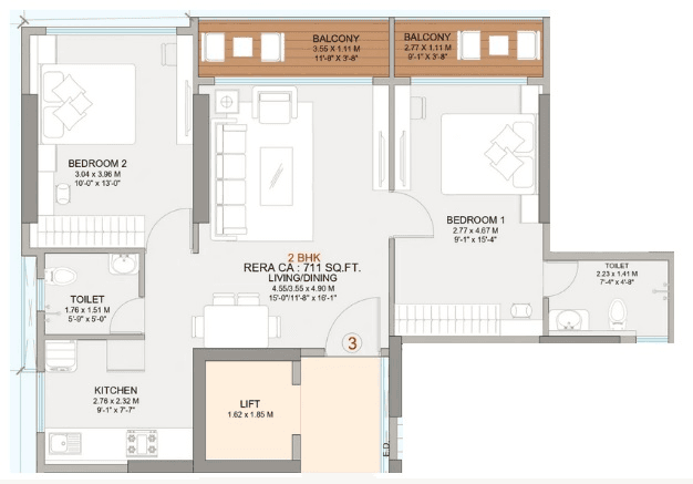 Bhakti Pride Unit plan - 711 sq.ft.