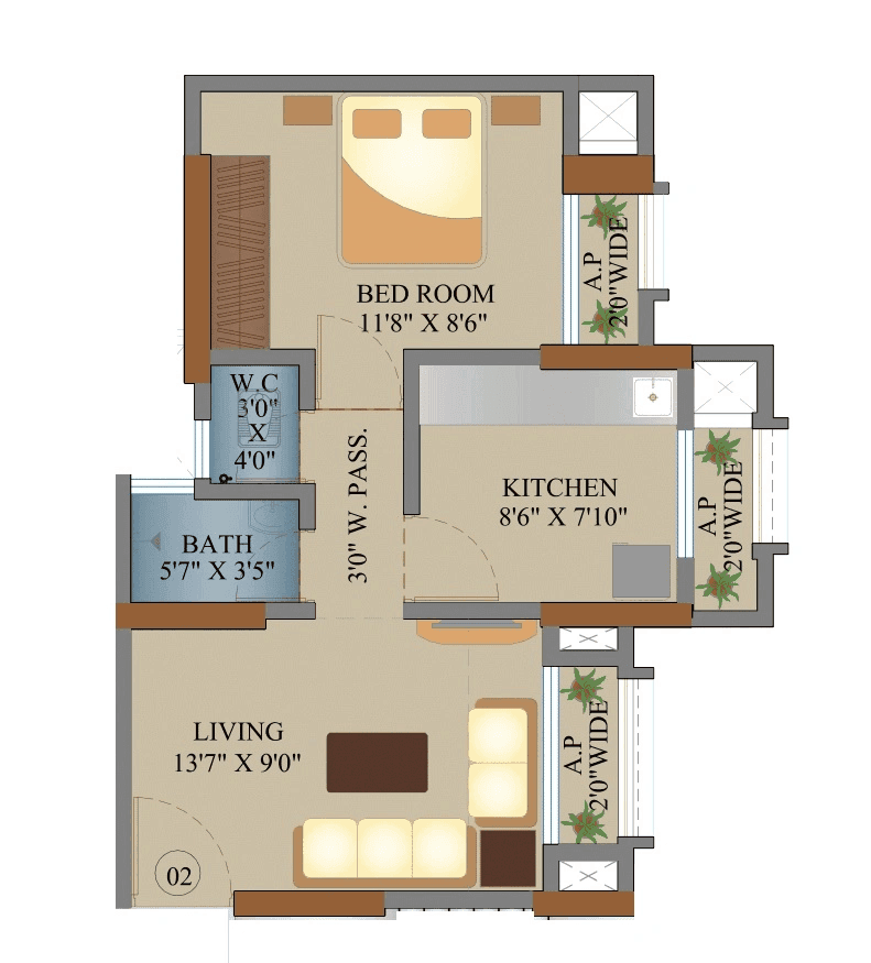 Samrin Heritage Unit plan - 431 sq.ft.