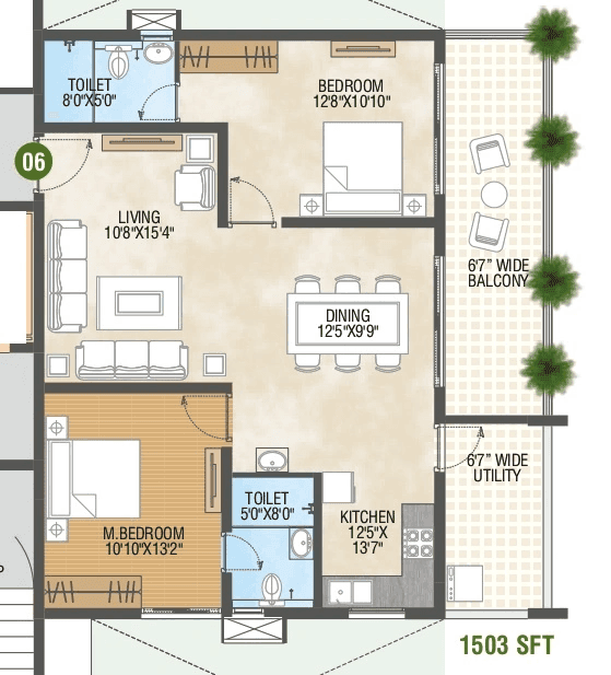 Pragathi Green Woods Unit plan - 849 sq.ft.
