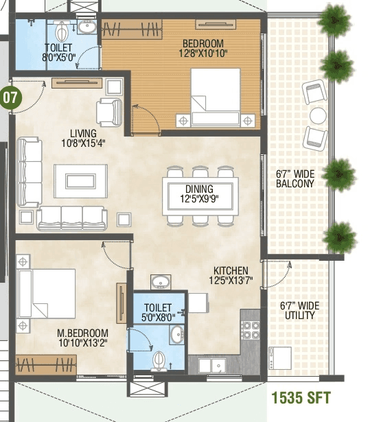 Pragathi Green Woods Unit plan - 849 sq.ft.