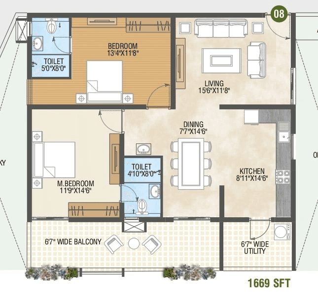 Pragathi Green Woods Unit plan - 946 sq.ft.