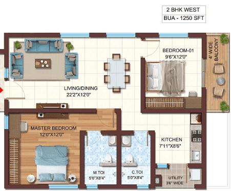 Vasavi Atlantis Unit plan - 896 sq.ft.