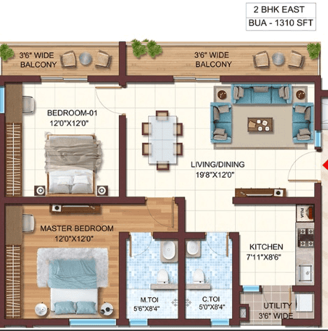 Vasavi Atlantis Unit plan - 917 sq.ft.