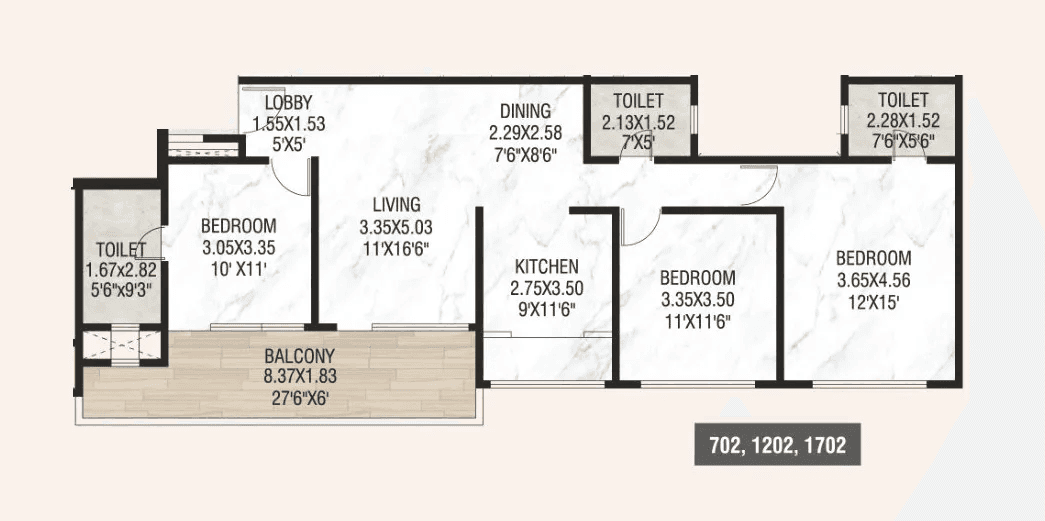 Mont Vert Wings Unit plan - 1154 sq.ft.