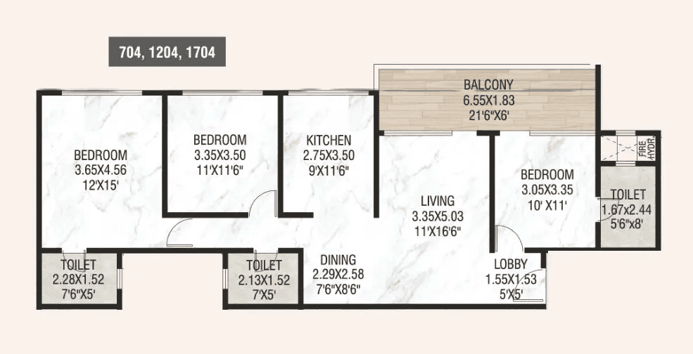 Mont Vert Wings Unit plan - 1164 sq.ft.