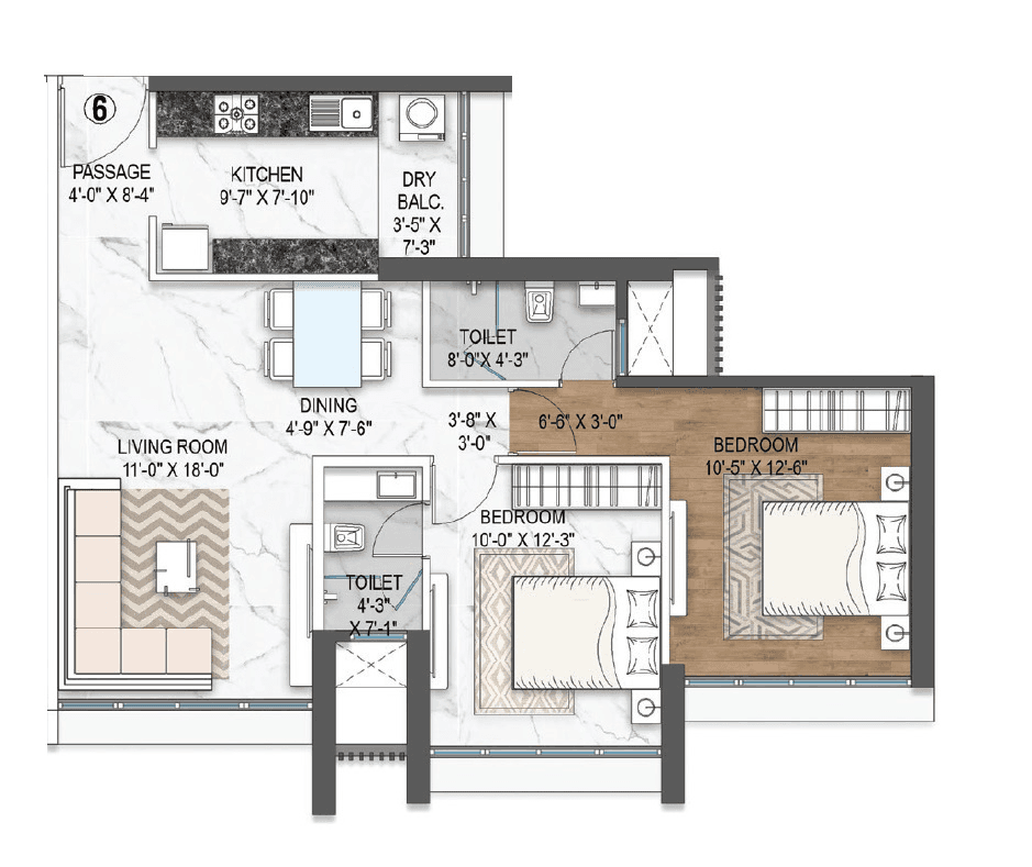 Atul Mulund Hills Unit plan - 746 sq.ft.