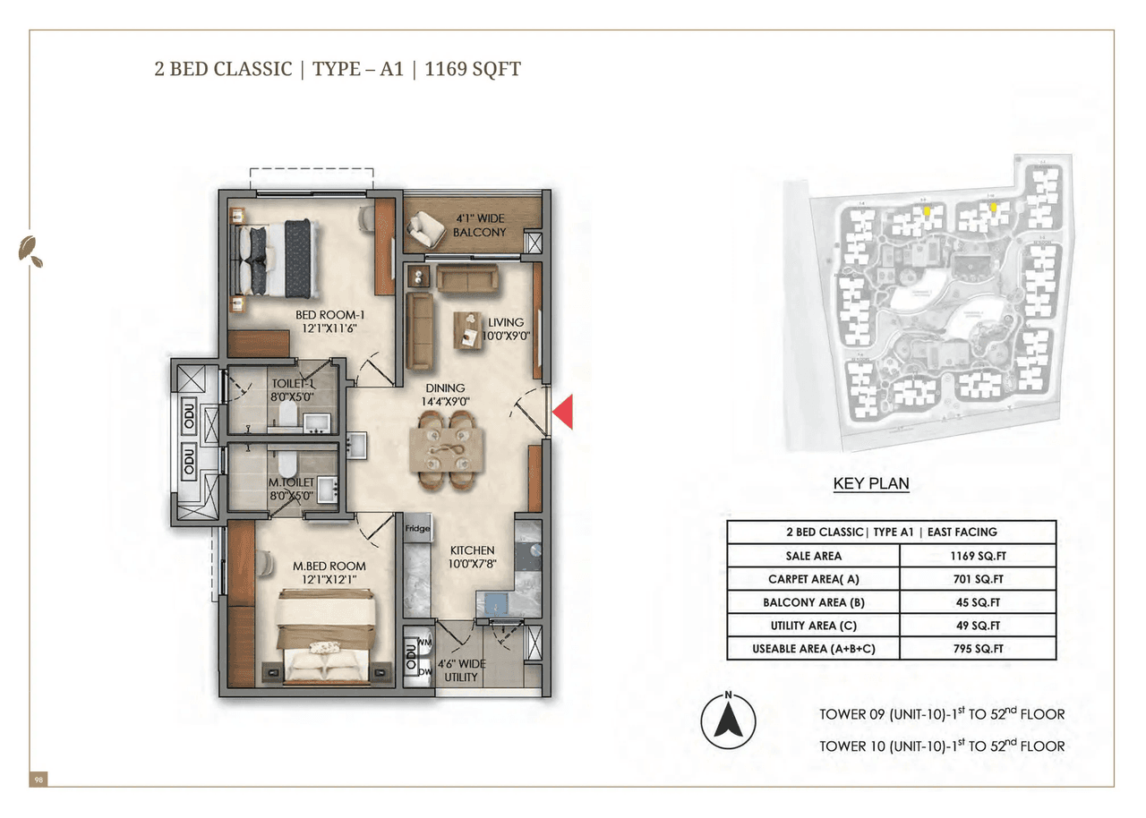Prestige Golden Grove Unit plan - 818 sq.ft.