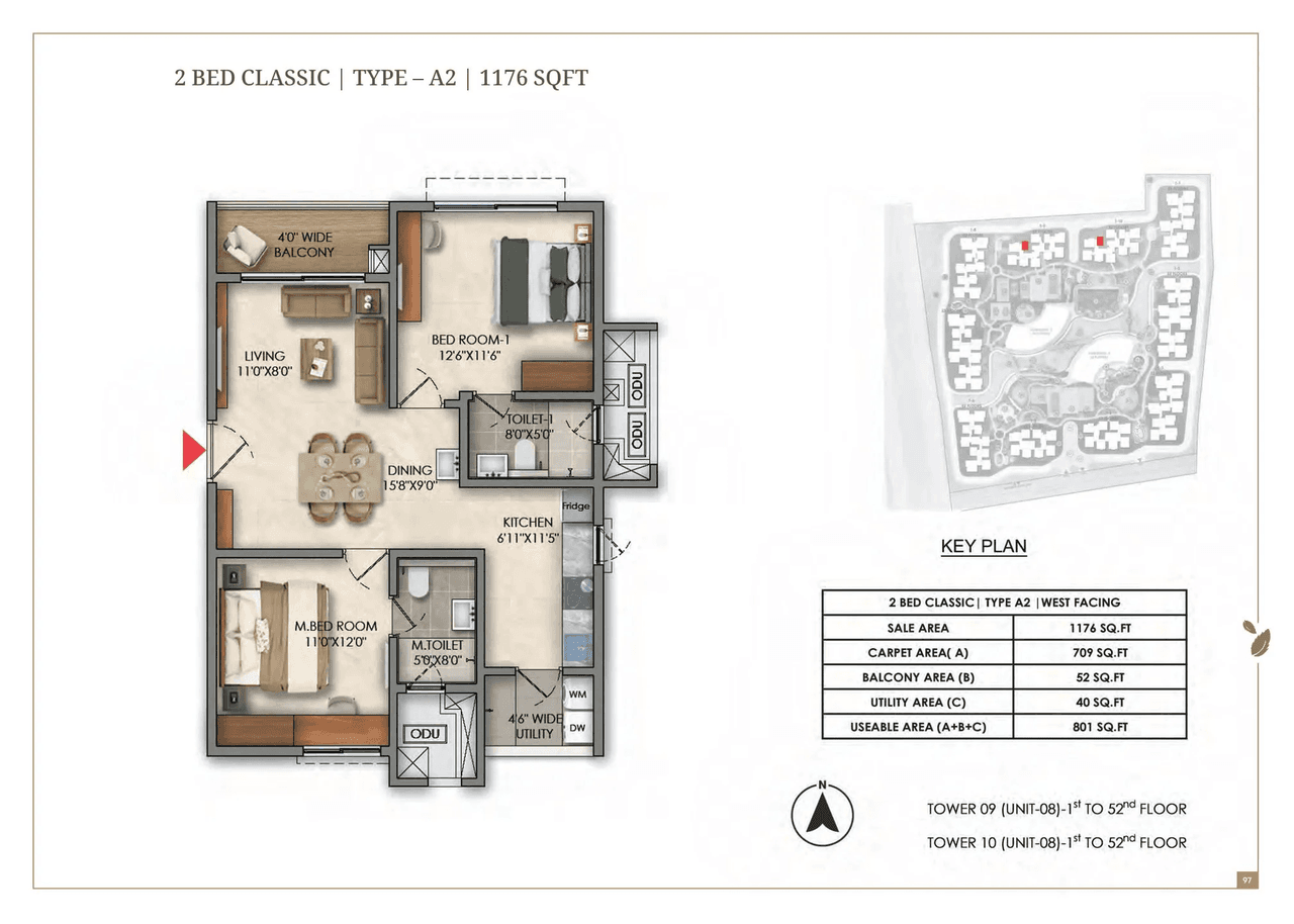 Prestige Golden Grove Unit plan - 823 sq.ft.