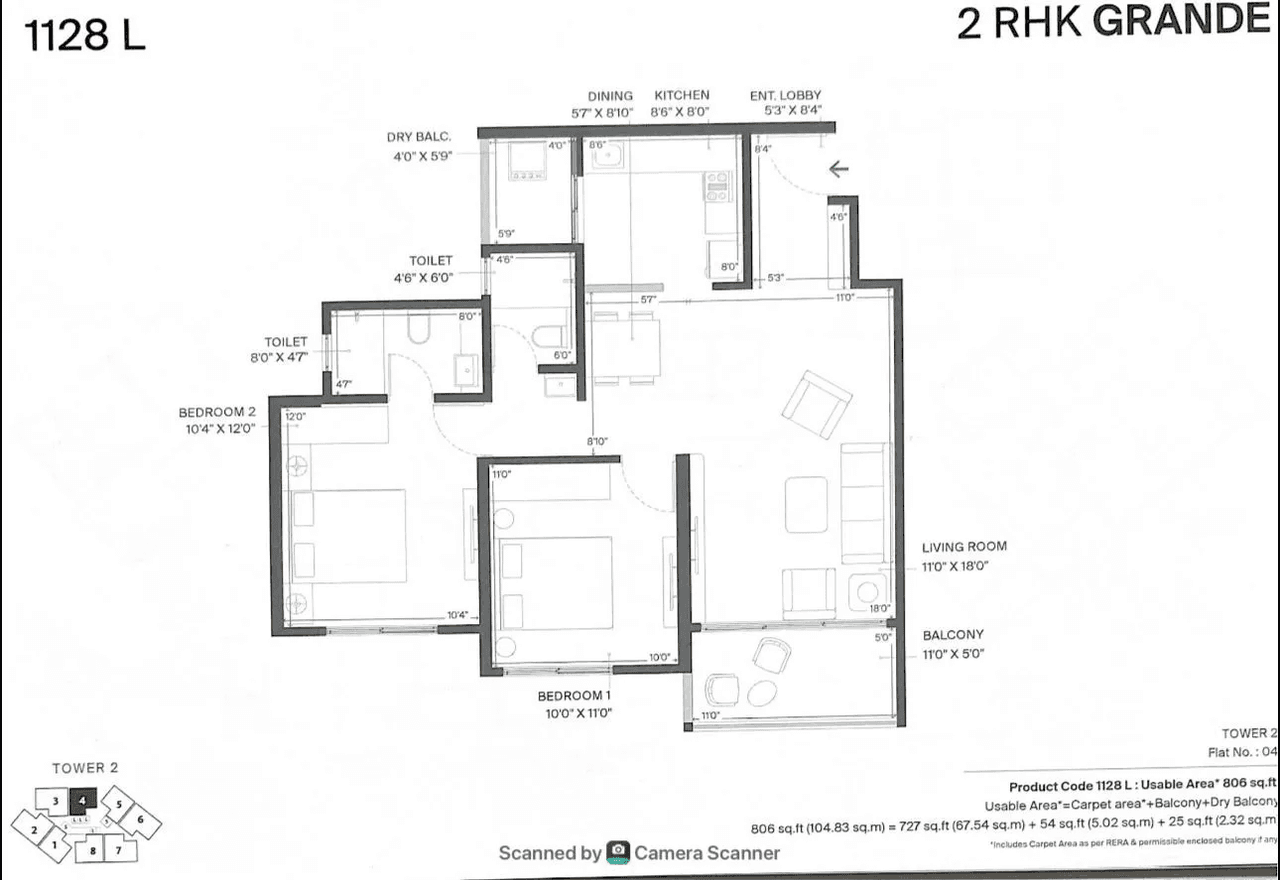 Siddhashila Eevva Unit plan - 806 sq.ft.