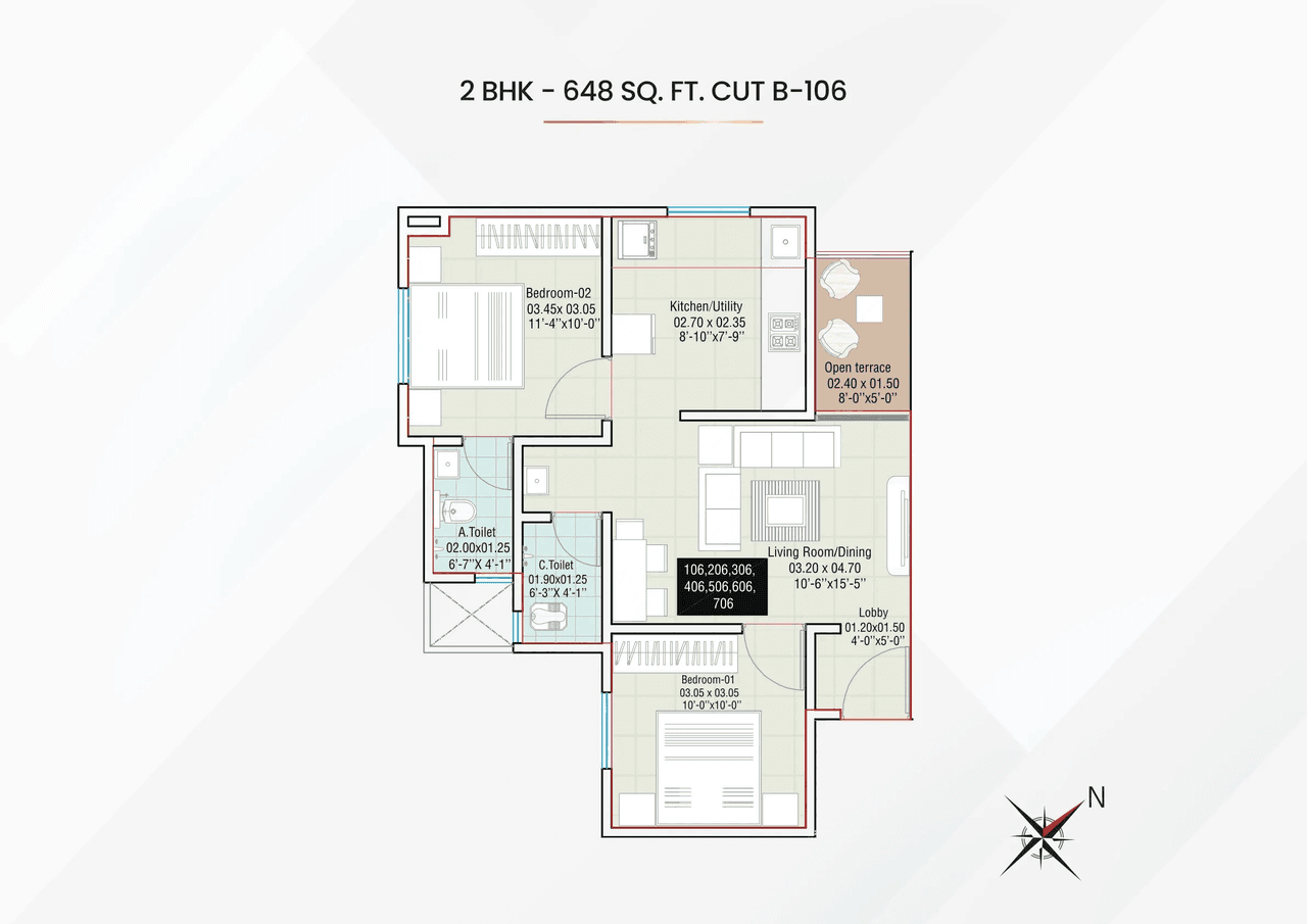 Yogesh Gandharva Nagari A3 Unit plan - 649 sq.ft.