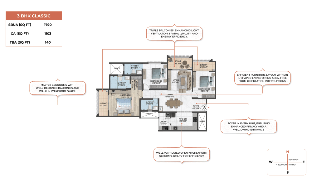 Sumadhura Solea Unit plan - 1253 sq.ft.
