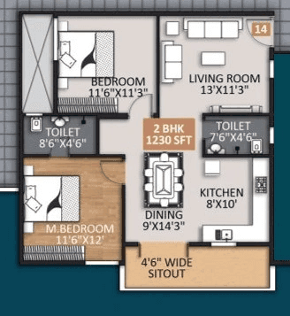 Mighty Yuva Unit plan - 861 sq.ft.