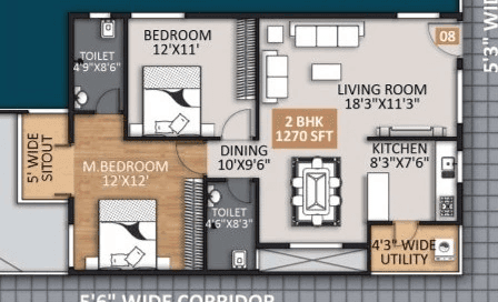 Mighty Yuva Unit plan - 889 sq.ft.