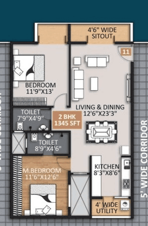 Mighty Yuva Unit plan - 941 sq.ft.