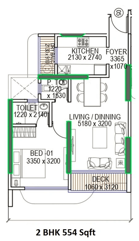 Shree Krishna One Uttam Unit plan - 554 sq.ft.
