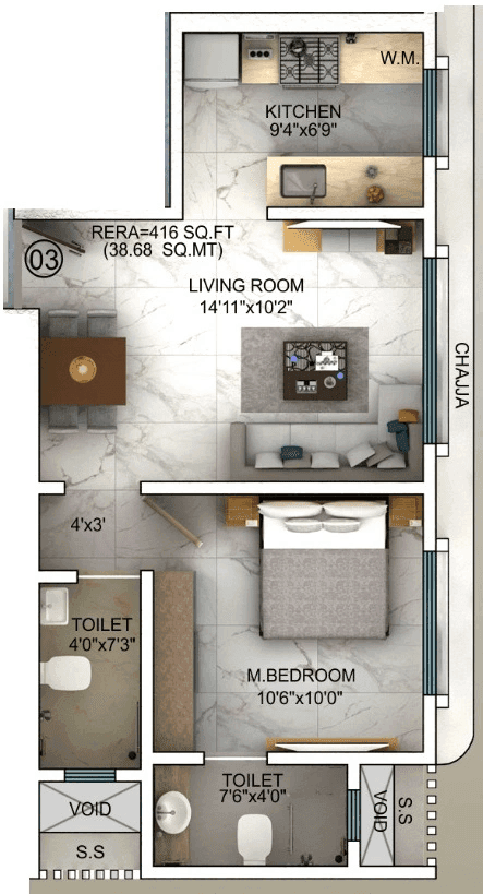 Aayush Aarna 1 Unit plan - 416 sq.ft.