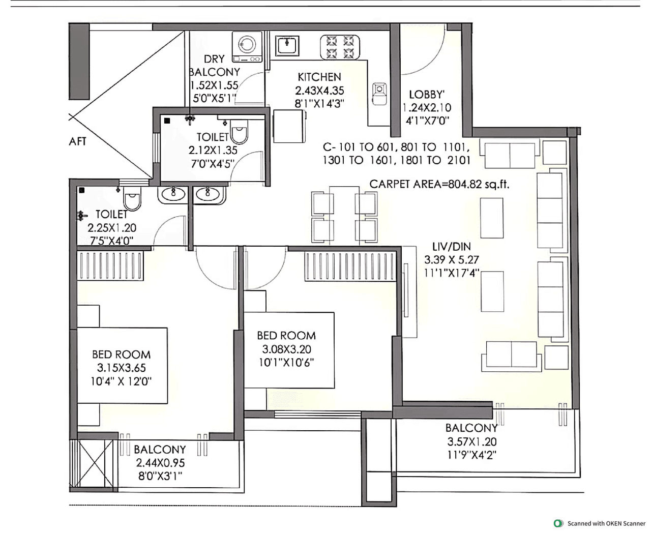 Urway Arkaay Tower Unit plan - 805 sq.ft.