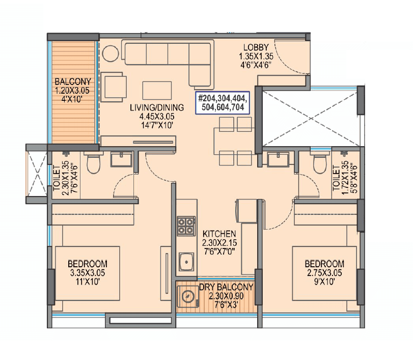 Yogesh Gandharv Marigold Unit plan - 639 sq.ft.