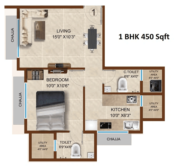 Heritage Emerald Unit plan - 450 sq.ft.