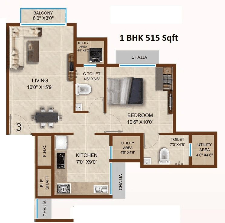 Heritage Emerald Unit plan - 515 sq.ft.