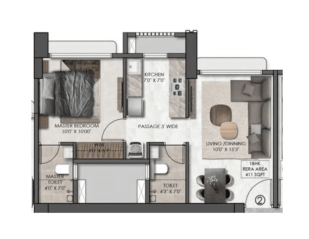 Dream India Jogeshwari Unit plan - 411 sq.ft.
