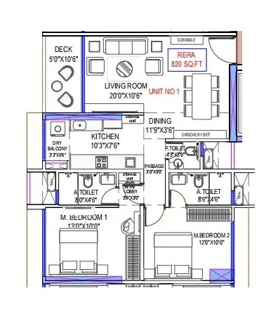 DGS Sheetal Vinayak Unit plan - 820 sq.ft.