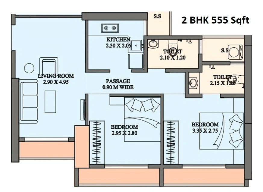 Swamiraj Zenith Unit plan - 555 sq.ft.